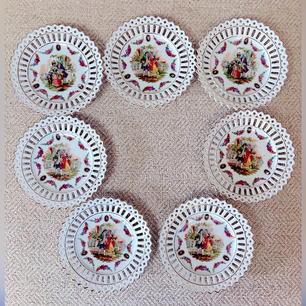 Germany Vintage White Pierced Dessert Plates Set/7 Vintage ❣️